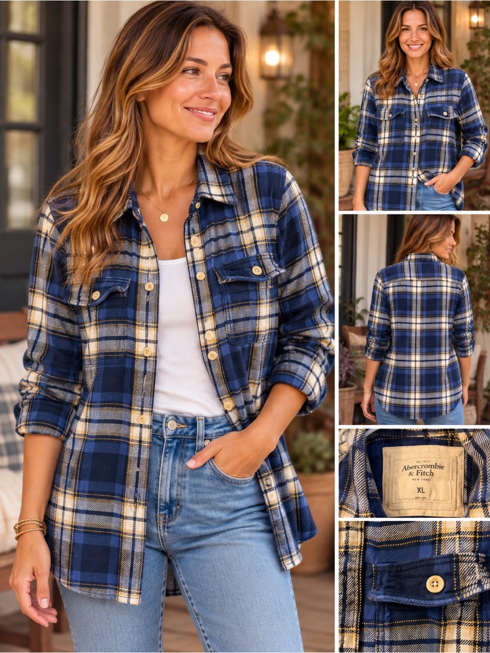 Abercrombie & Fitch Blue Plaid Flannel Shirt - XL